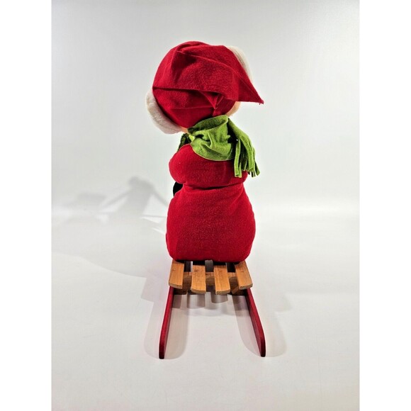 VINTAGE 1980s 14" Annalee Mobilitee Doll Girl Sled Sleigh Christmas Holiday Deco - Picture 3 of 9